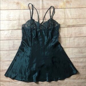 Vintage Y2K Victoria's Secret Dark Green Lace‎ Trim Slip Dress
